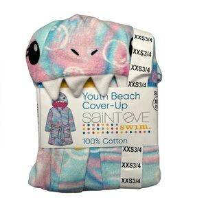 NIB Pink Shark Kids Hooded Terry Swim & Beach Cover Up/Robe - Size XXS (3-4)